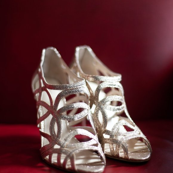 Sparkly Gold High Heel Sandals - Picture 1 of 7